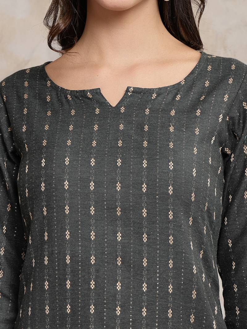 Women's Self Designed Cotton Blend Straight Kurta