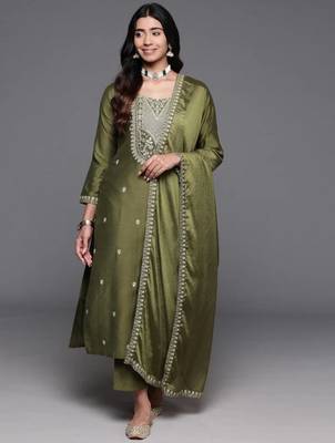 Women's Chanderi Viscose Zari Work Top With Full Stitched Multi Sizes Straight Kurta  1