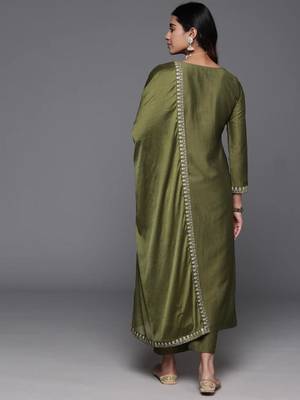 Women's Chanderi Viscose Zari Work Top With Full Stitched Multi Sizes Straight Kurta  2
