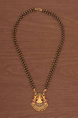 Black crystal mangalsutra SHORT with Laxmi pendant one gram gold 2