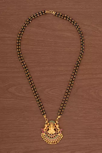 Black crystal mangalsutra SHORT with Laxmi pendant one gram gold