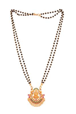 Black crystal mangalsutra SHORT with Laxmi pendant one gram gold 3