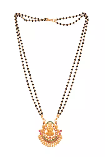 Black crystal mangalsutra SHORT with Laxmi pendant one gram gold