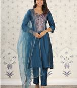  Women's Chanderi Viscose Embroidery Top With Full Stitched Multi Sizes Straight Kurta 