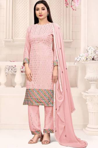 Peach georgette salwar suit with dupatta