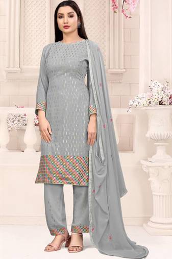 Grey georgette salwar suit with dupatta