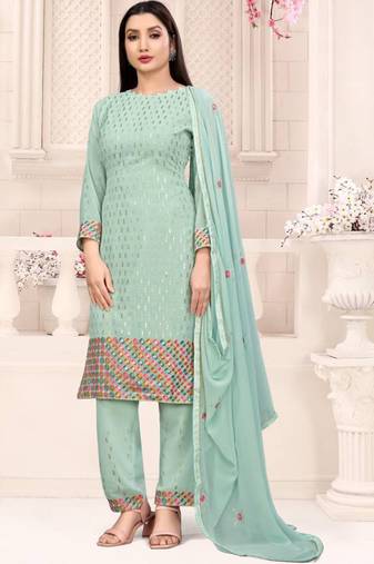 Lime green georgette salwar suit with dupatta