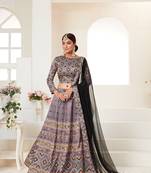 Grey Color printed silk semi stitched lehenga choli