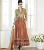 Blissful Soft Net With Golden Peti Work Orange Coloured Designer Semi-stitched Anarkali Suit