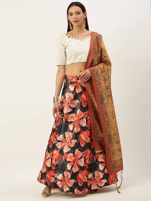 Black Satin Silk Lehenga Choli Set With Dupatta 1