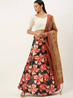 Black Satin Silk Lehenga Choli Set With Dupatta 2