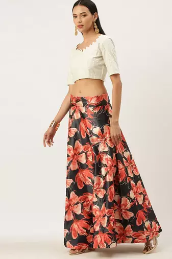 Black Satin Silk Lehenga Choli Set With Dupatta