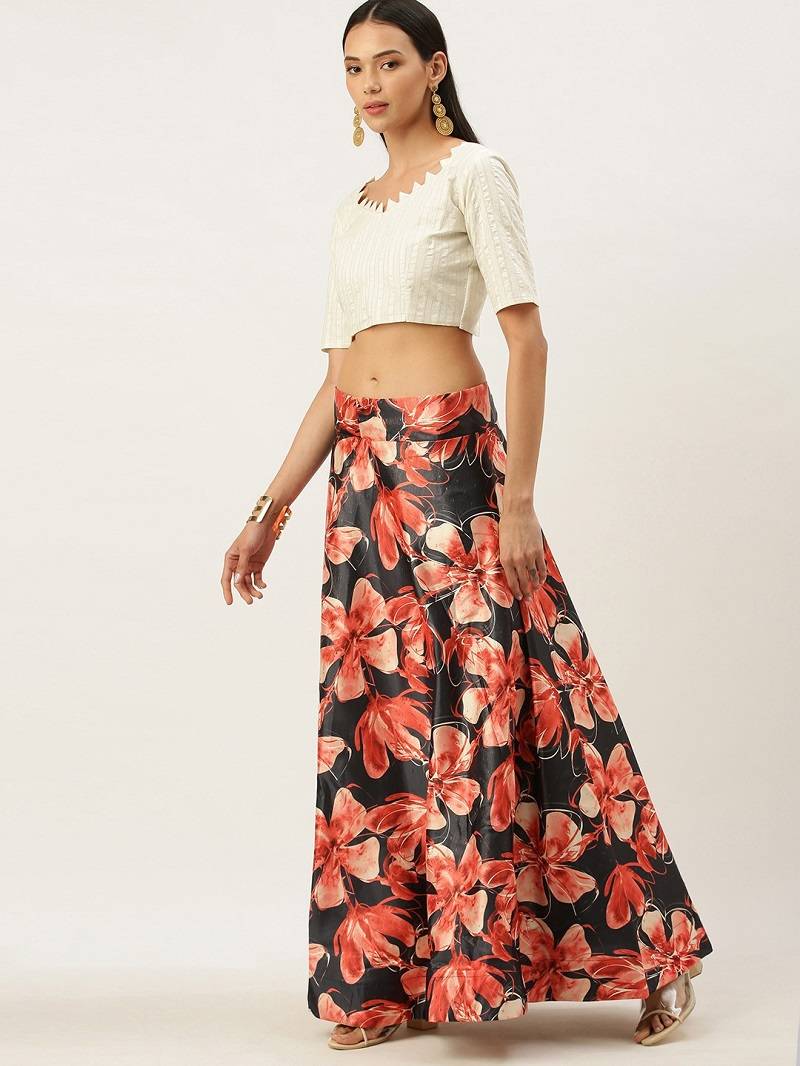 Black Satin Silk Lehenga Choli Set With Dupatta