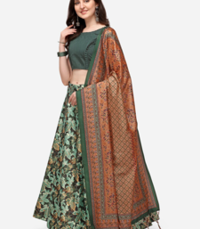 Green Satin Silk Lehenga Choli Set With Dupatta