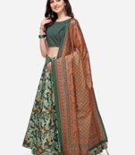 Green Satin Silk Lehenga Choli Set With Dupatta