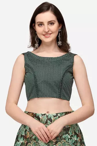 Green Satin Silk Lehenga Choli Set With Dupatta
