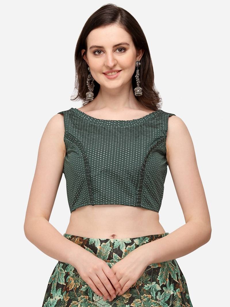 Green Satin Silk Lehenga Choli Set With Dupatta