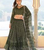 Green Georgette Heavy Sequins Thread Embroidered Lehenga