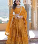 Yellow Georgette Heavy Sequins Thread Embroidered Lehenga