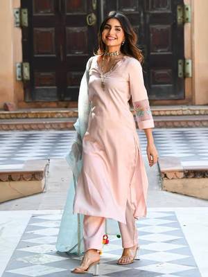  Women's Chanderi Viscose Top With Full Stitched Multi Sizes Straight Kurta 1