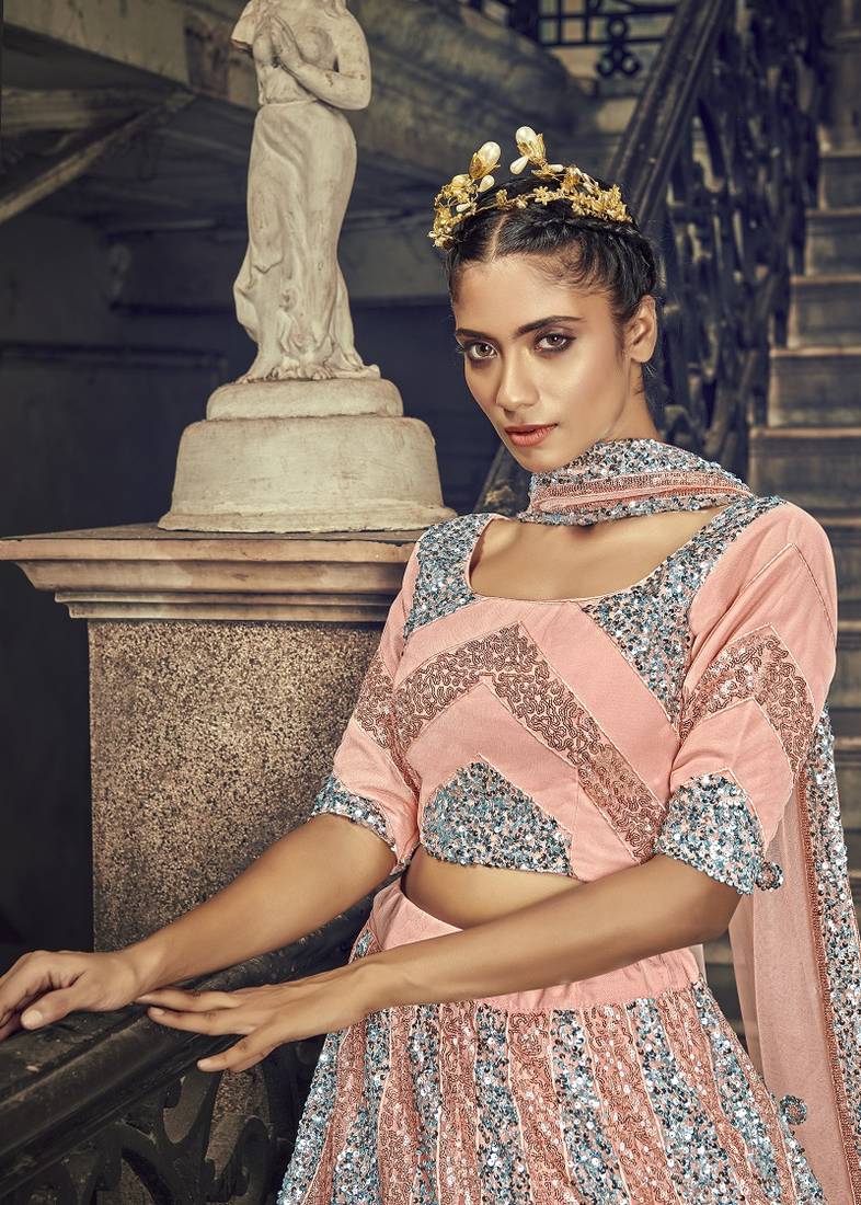 Pink Embroidered Semi-Stitched Lehenga Choli Set With Dupatta