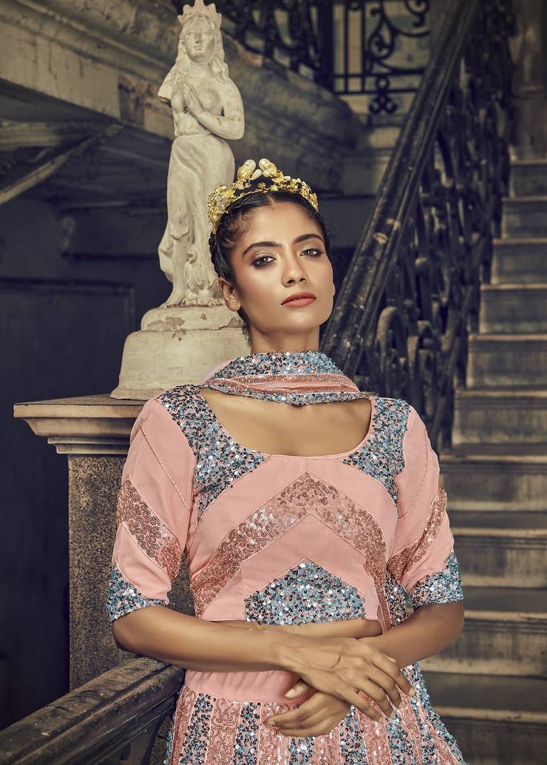 Pink Embroidered Semi-Stitched Lehenga Choli Set With Dupatta