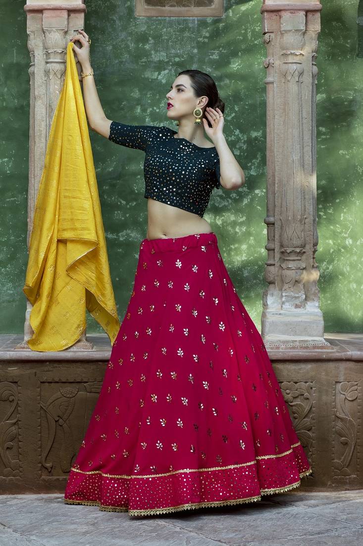 Pink Semi-Stitched Lehenga Choli Set With Dupatta
