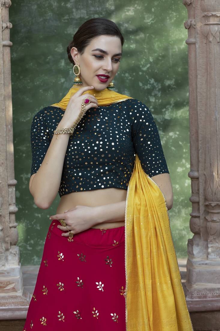 Pink Semi-Stitched Lehenga Choli Set With Dupatta