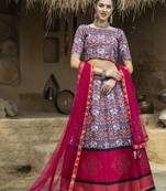Grey Semi-Stitched Lehenga Choli Set With Dupatta