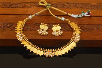 Designer gold plated temple coin necklace set 1