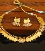 Designer gold plated temple coin necklace set