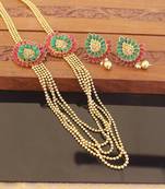 Designer gold plated kempu layers long necklace set