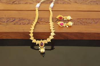 Designer gold plated kempu necklace set 1