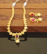 Designer gold plated kempu necklace set