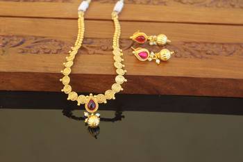 Designer gold plated kempu necklace set 2