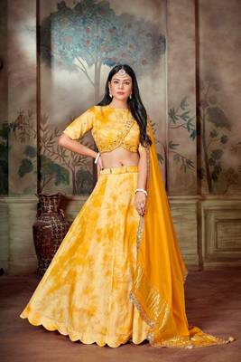 Yellow Tie & Dye Lehenga Choli Set With Dupatta 1