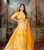Yellow Tie & Dye Lehenga Choli Set With Dupatta