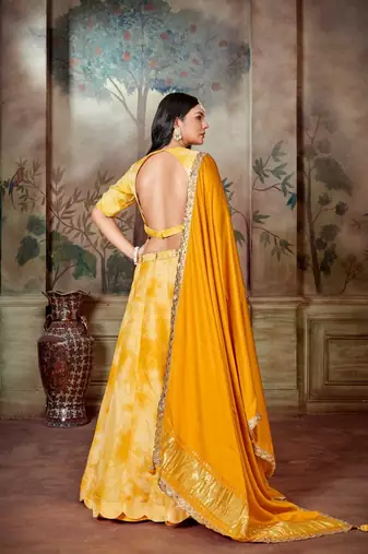 Yellow Tie & Dye Lehenga Choli Set With Dupatta