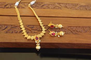 Designer gold plated kempu necklace set 4