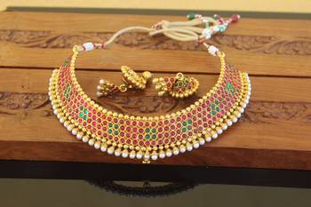 Designer gold plated kempu necklace set 1