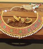 Designer gold plated kempu necklace set