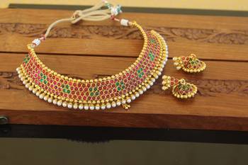 Designer gold plated kempu necklace set 3
