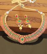Designer gold plated kempu necklace set