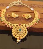 Designer gold plated kempu necklace set