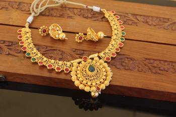 Designer gold plated kempu necklace set 3