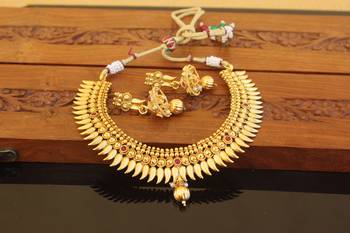 Designer gold plated kempu mango necklace set 1