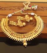 Designer gold plated kempu mango necklace set