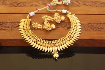 Designer gold plated kempu mango necklace set 2