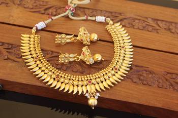 Designer gold plated kempu mango necklace set 3