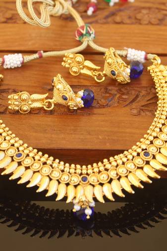 Designer gold plated kempu mango necklace set